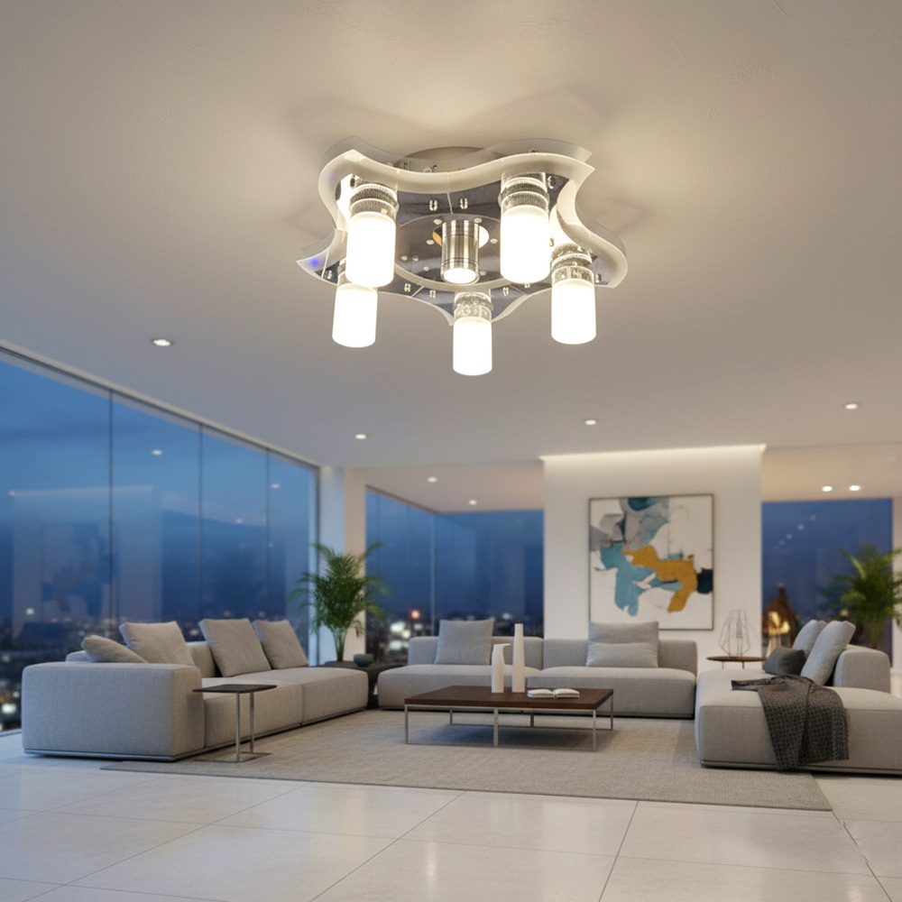 Люстра стельова на 5 ламп, з підсвічуванням та пультом - Зображення 2