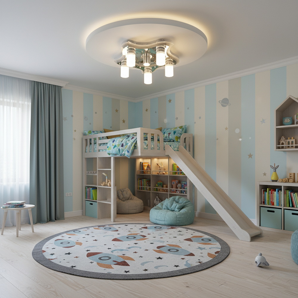 Люстра стельова на 5 ламп, з підсвічуванням та пультом - Зображення 3