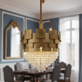 Люстра на 14 лампочок, D600, у бронзовому золоті з кришталевою підвіскою