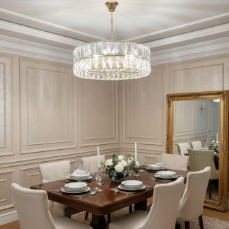 Люстра 80 см, на 16 ламп, у золоті з прозорим кришталем