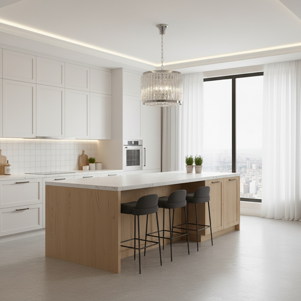 Кришталева люстра 40 см на 10 лампочок, у хромі