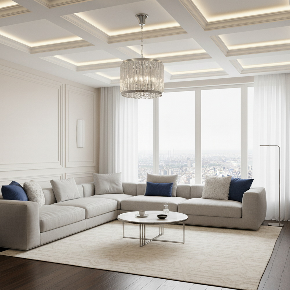 Кришталева люстра 40 см на 10 лампочок, у хромі - Зображення 3