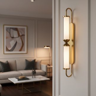 LED sconce with double shade in bronze gold