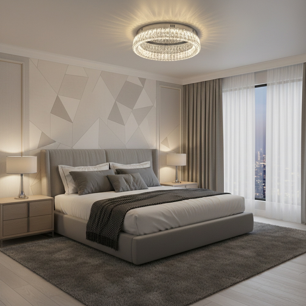 Стельова світлодіодна люстра 50 см із кришталем у хромі - Зображення 4