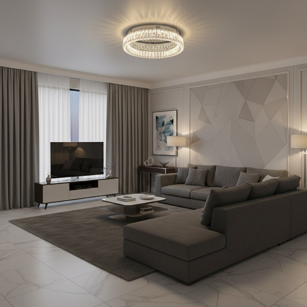 Стельова світлодіодна люстра 50 см із кришталем у хромі - Зображення 2