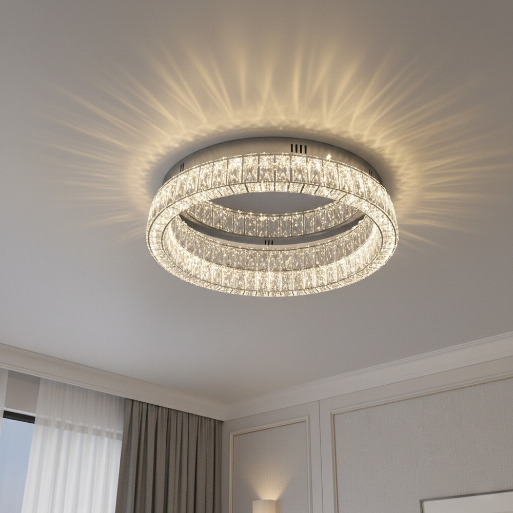 Стельова світлодіодна люстра 50 см із кришталем у хромі - Зображення 3