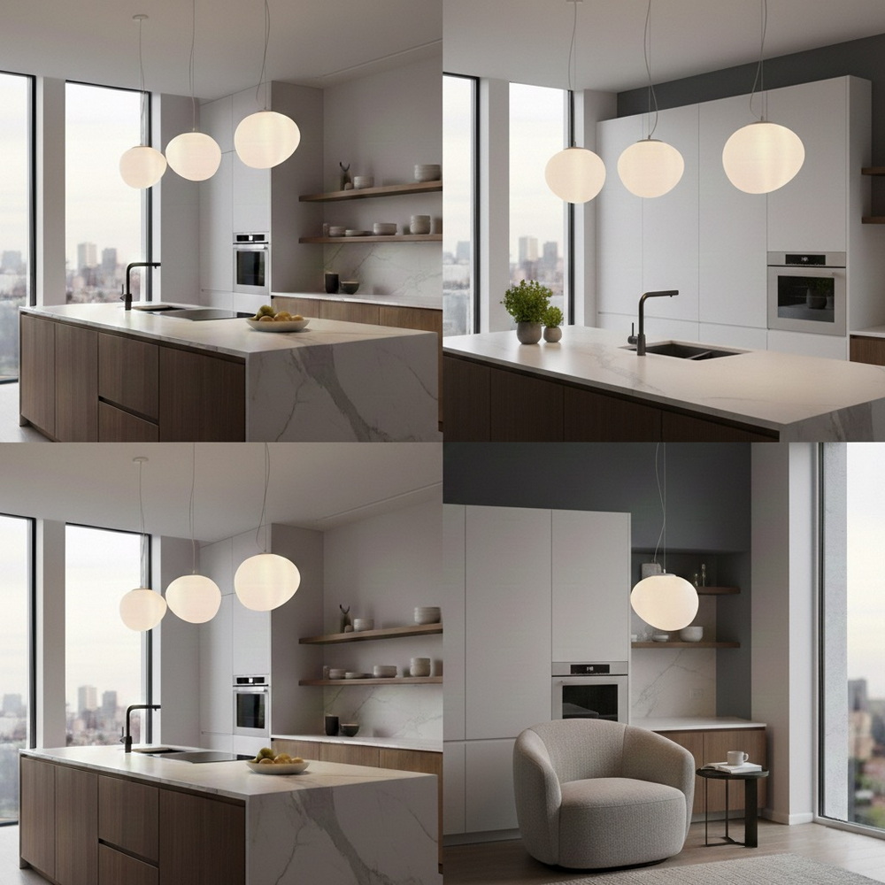 White glass pendant 23 cm - Image 8