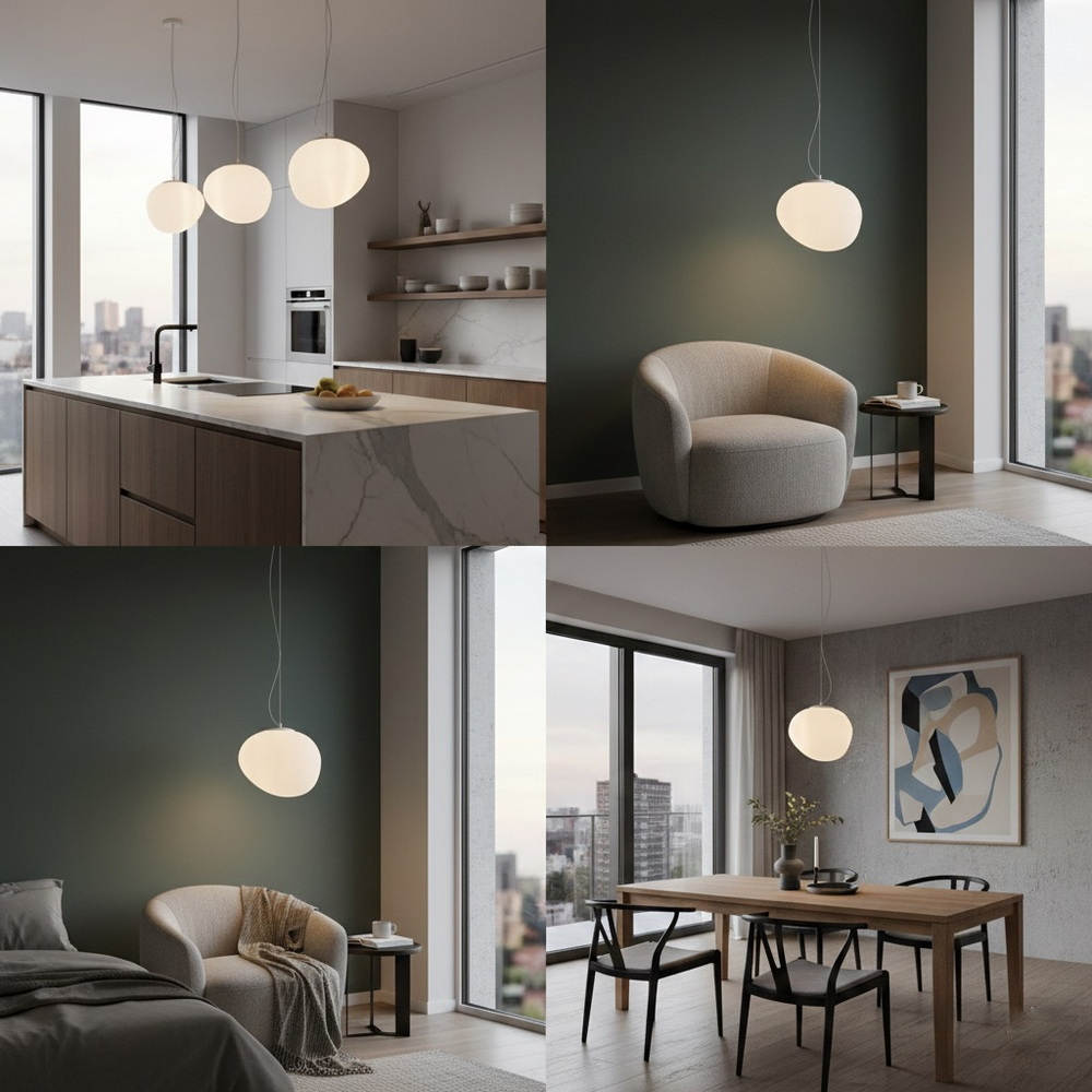 White glass pendant 23 cm - Image 9