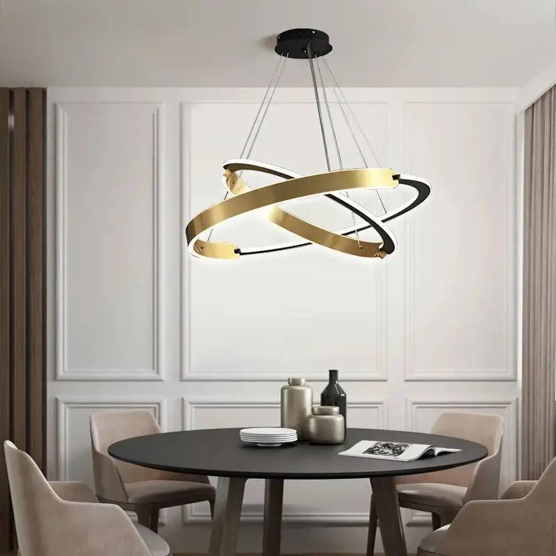Люстра світлодіодна на 2 кільця 60+40 см, у чорно-золотистому кольорі - Зображення 2