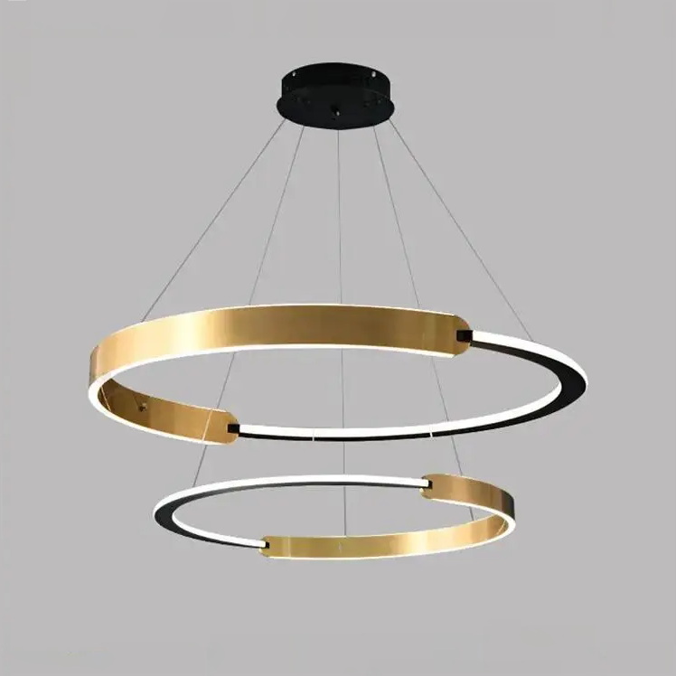 Люстра світлодіодна на 2 кільця 60+40 см, у чорно-золотистому кольорі - Зображення 3