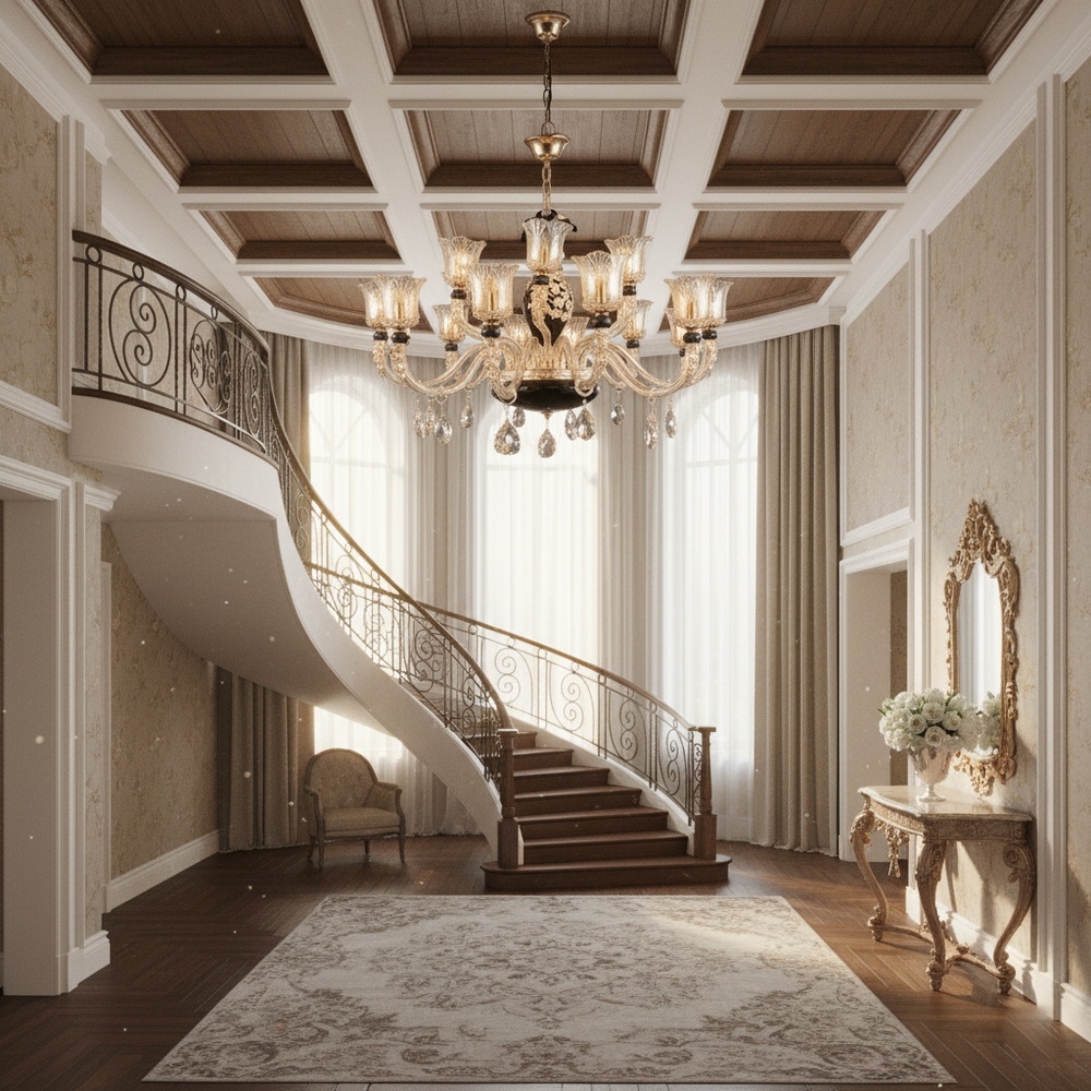 Люстра на 18 плафонов из янтарного стекла