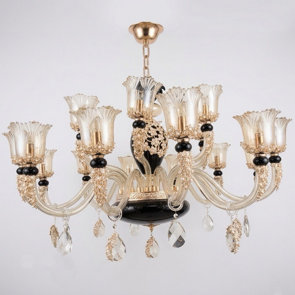 Люстра на 18 плафонов из янтарного стекла — изображение 5