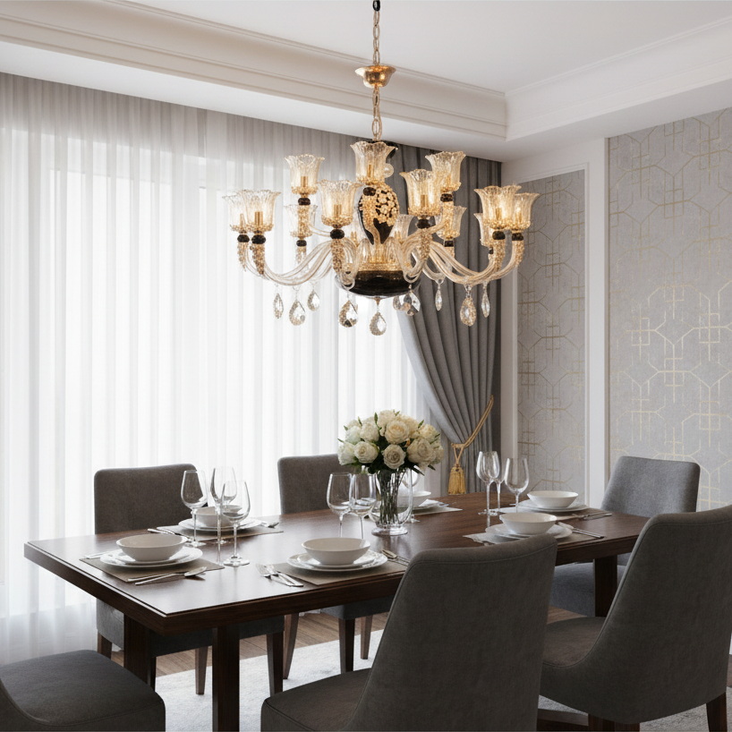 Люстра на 18 плафонов из янтарного стекла — изображение 4