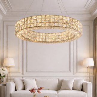 Кришталева світлодіодна люстра 80 см у золоті