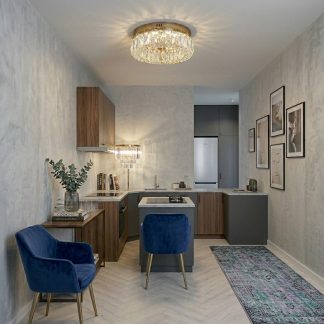 Кришталева стельова світлодіодна люстра 30 см, в золоті