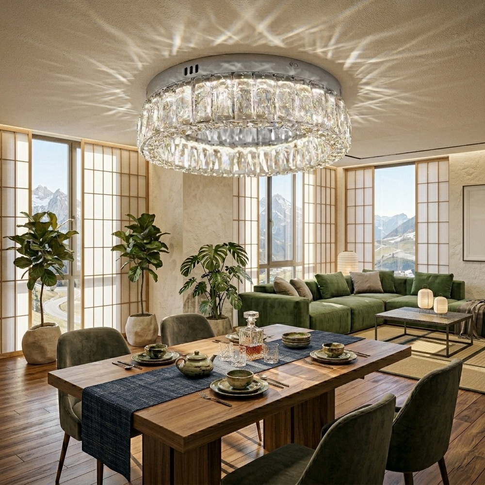 Потолочная светодиодная люстра 40 см с хрусталем в хроме