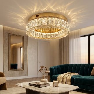 Потолочная светодиодная люстра 40 см с хрусталем в золоте