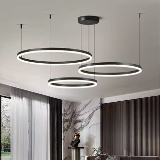 LED chandelier with 3 rings: 80, 60 and 40 cm, in black