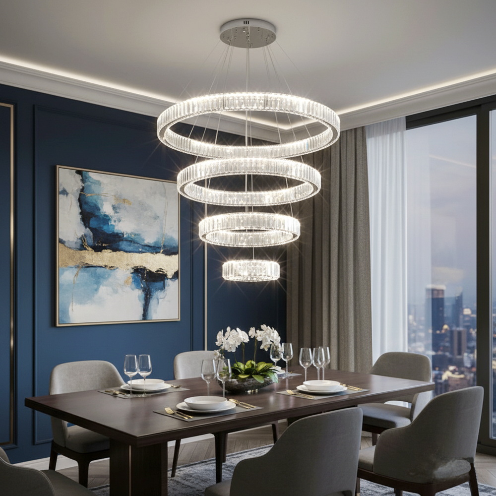 Хрустальная светодиодная люстра на 4 кольца 60+50+30+20 см, в хроме — изображение 2