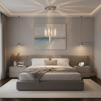 Хрустальная светодиодная люстра на 5 подвесов в хроме