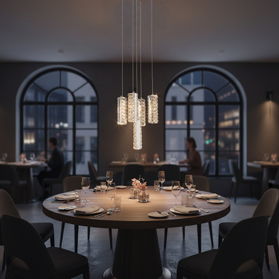 Хрустальная светодиодная люстра на 5 подвесов в хроме — изображение 2