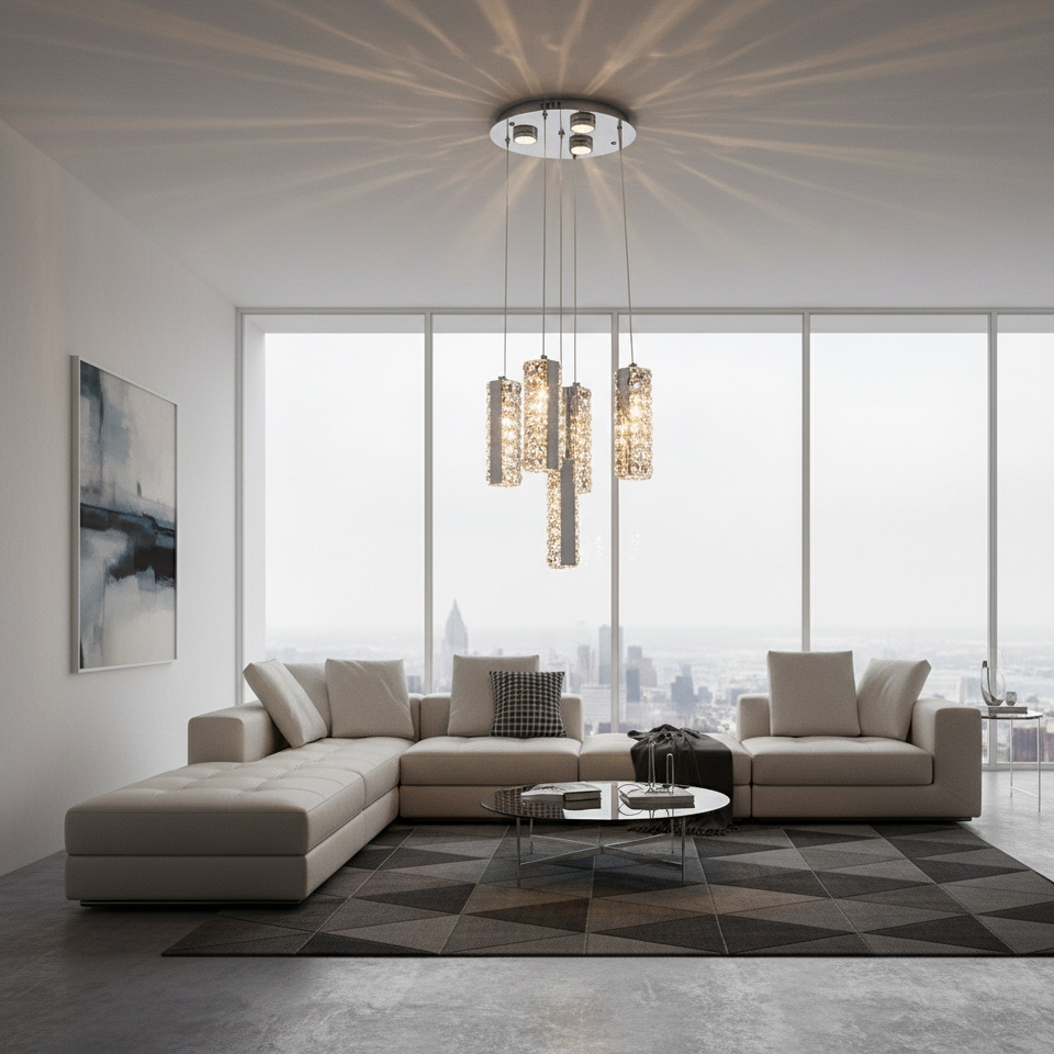 Хрустальная светодиодная люстра на 5 подвесов в хроме — изображение 3