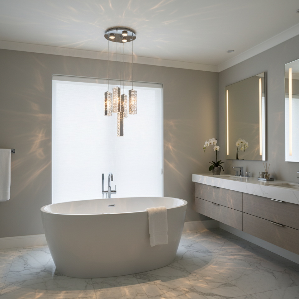 Хрустальная светодиодная люстра на 5 подвесов в хроме — изображение 4