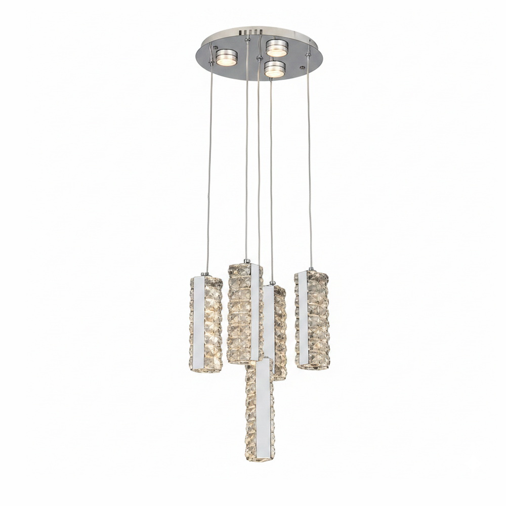 Хрустальная светодиодная люстра на 5 подвесов в хроме — изображение 5