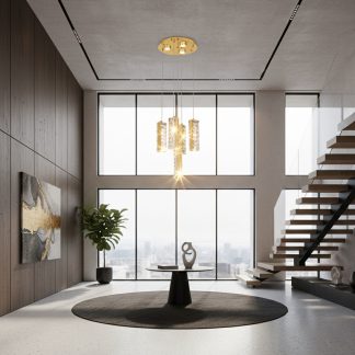 Хрустальная светодиодная люстра на 5 подвесов в золоте