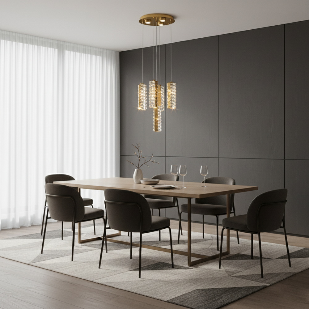 Хрустальная светодиодная люстра на 5 подвесов в золоте — изображение 2