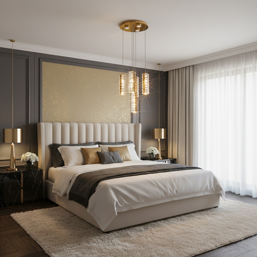 Хрустальная светодиодная люстра на 5 подвесов в золоте — изображение 3