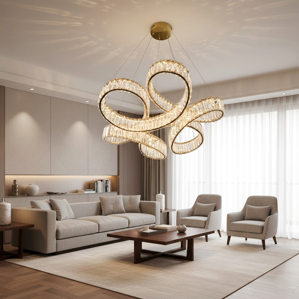 Хрустальная светодиодная люстра 80 см в золоте — изображение 2