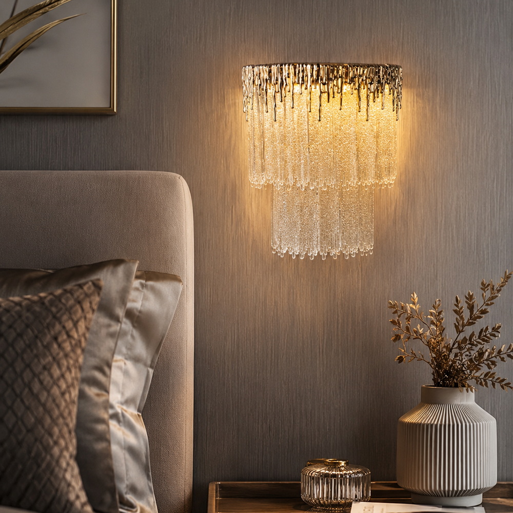 Gold LED sconce with a sugar glass pendant - Image 3