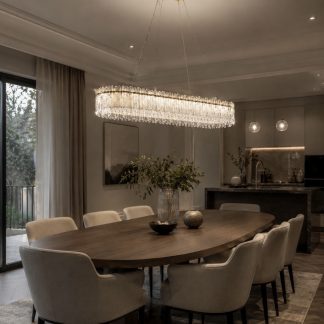 LED chandelier over the table L1000 with crystal and sugar glass