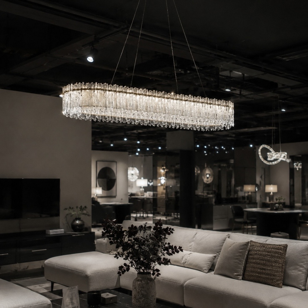 LED chandelier over the table L1000 with crystal and sugar glass - Image 2