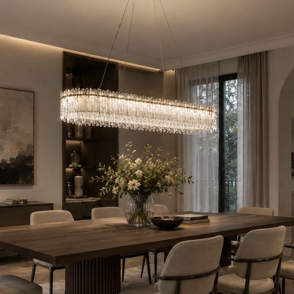 LED chandelier over the table L1000 with crystal and sugar glass - Image 3