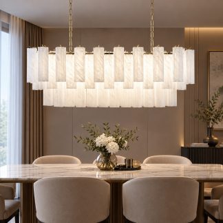 "Marble Cascade" 120cm pendant lamp with white pendants