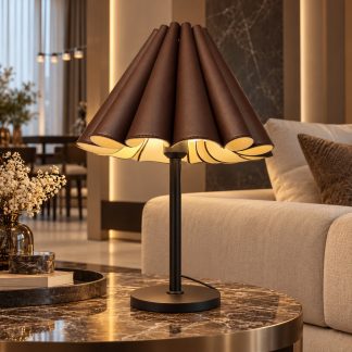 Table lamp "Leather" with a lampshade made of brown eco-leather